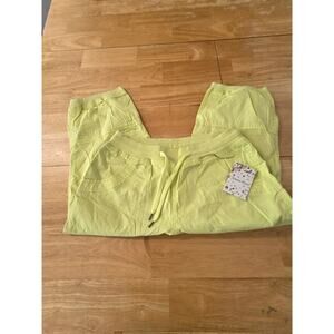 Jenna Rose Capri Pants Women Size 6 Neon Yellow Drawstring Cotton Elastic Casual
